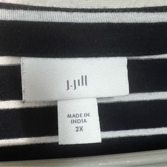 J. Jill Size 2X Navy White stripe Shirt Dress Casual Ruffle Bottom Button - Picture 3 of 9